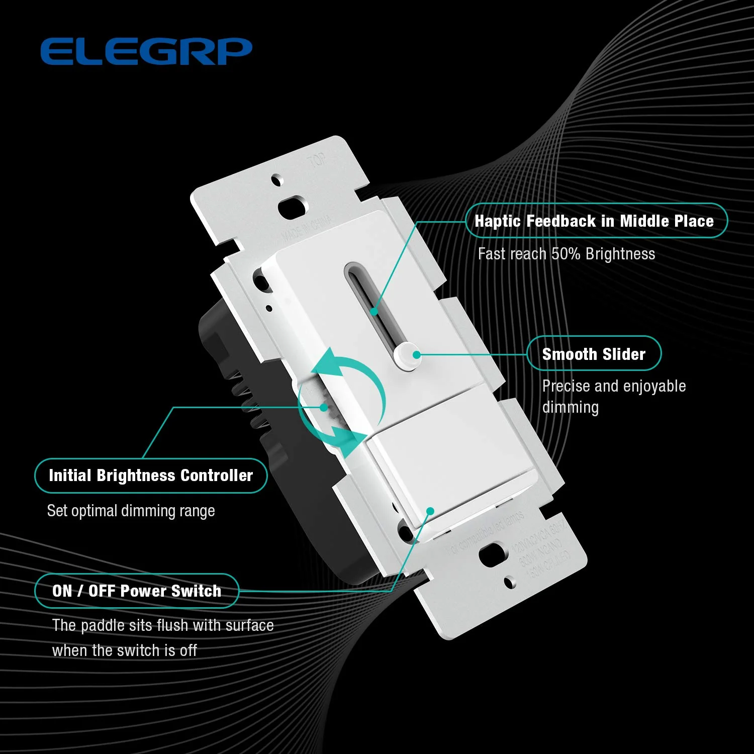 ELEGRP Slide Dimmer Switch, Single Pole or 3-Way, for LED, CFL, Incandescent Bulbs, Full Control with Preset, Rocker Paddle, Wall Plate Included - Image 13