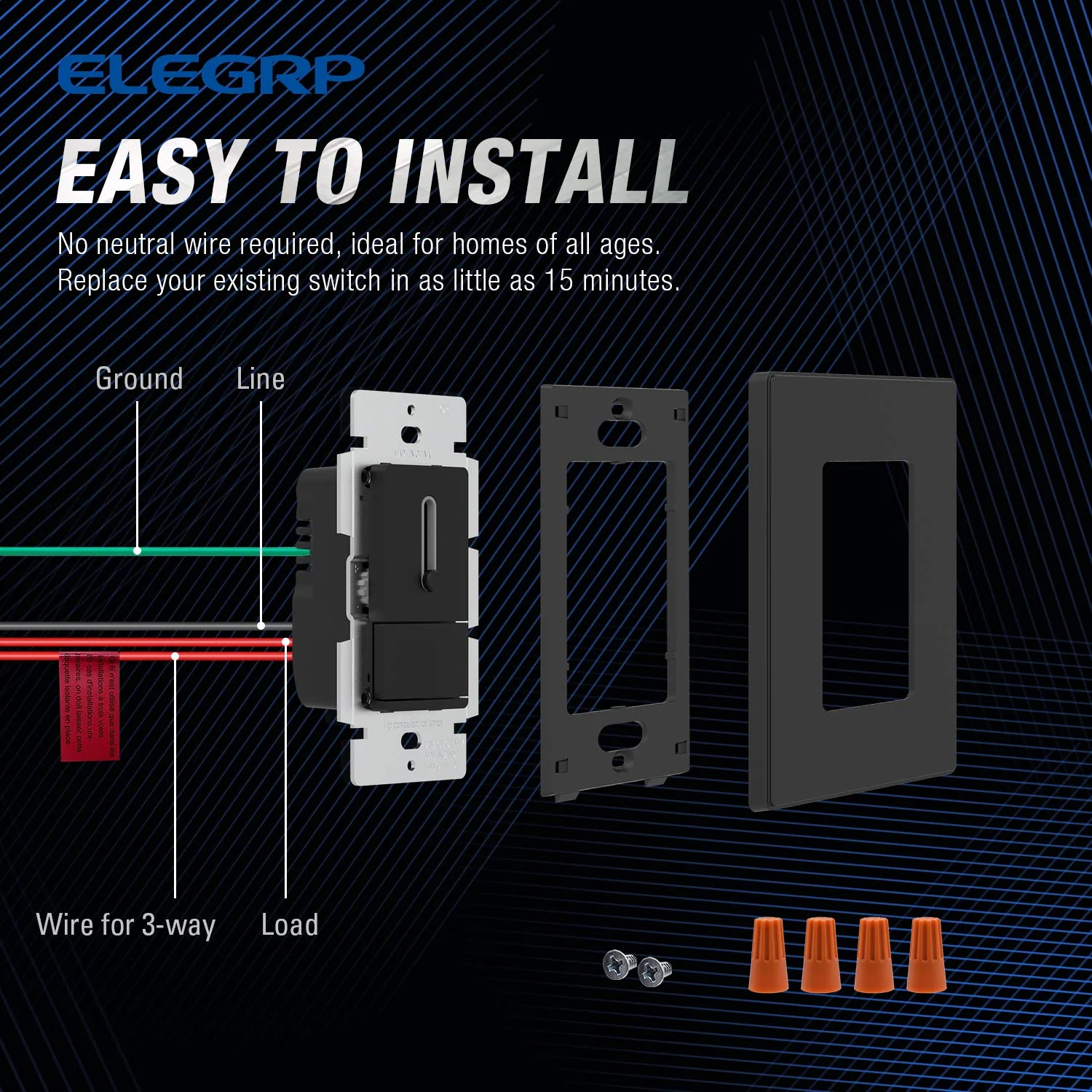 ELEGRP Slide Dimmer Switch, Single Pole or 3-Way, for LED, CFL, Incandescent Bulbs, Full Control with Preset, Rocker Paddle, Wall Plate Included - Image 7