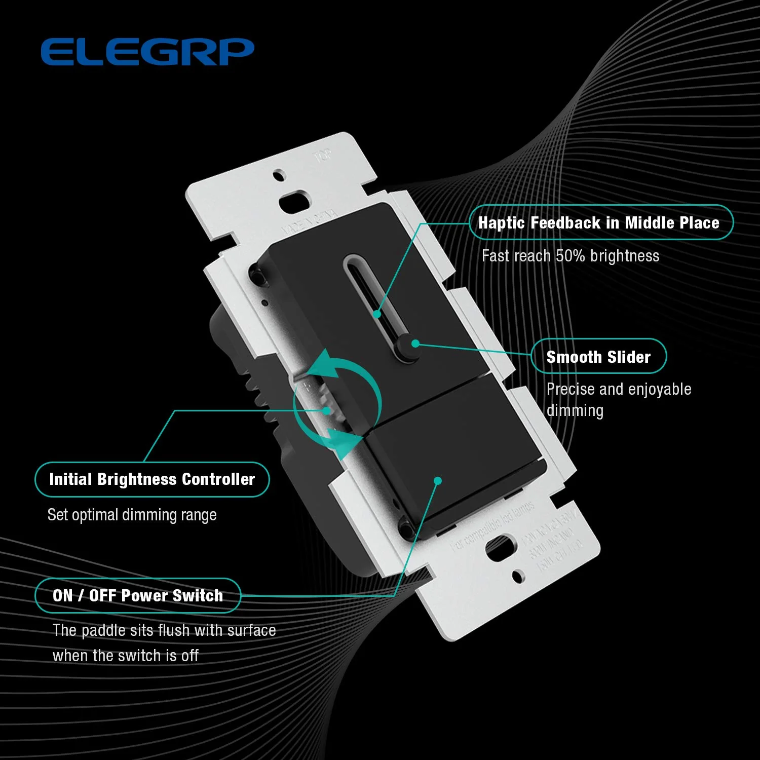 ELEGRP Slide Dimmer Switch, Single Pole or 3-Way, for LED, CFL, Incandescent Bulbs, Full Control with Preset, Rocker Paddle, Wall Plate Included - Image 8