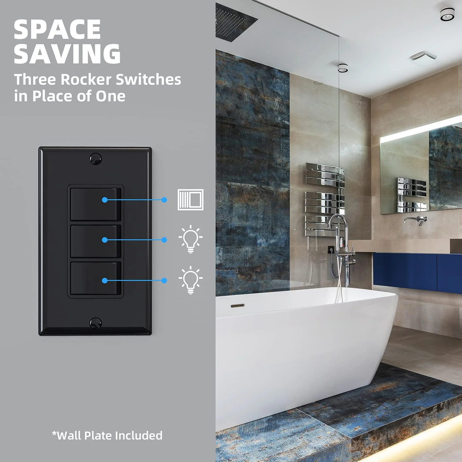 ELEGRP Combination Light Switch, 3 Single Pole Decorative Switches, 15A 125V, Wall Plate Included, Durable Thermoplastic, Easy Installation - Image 12