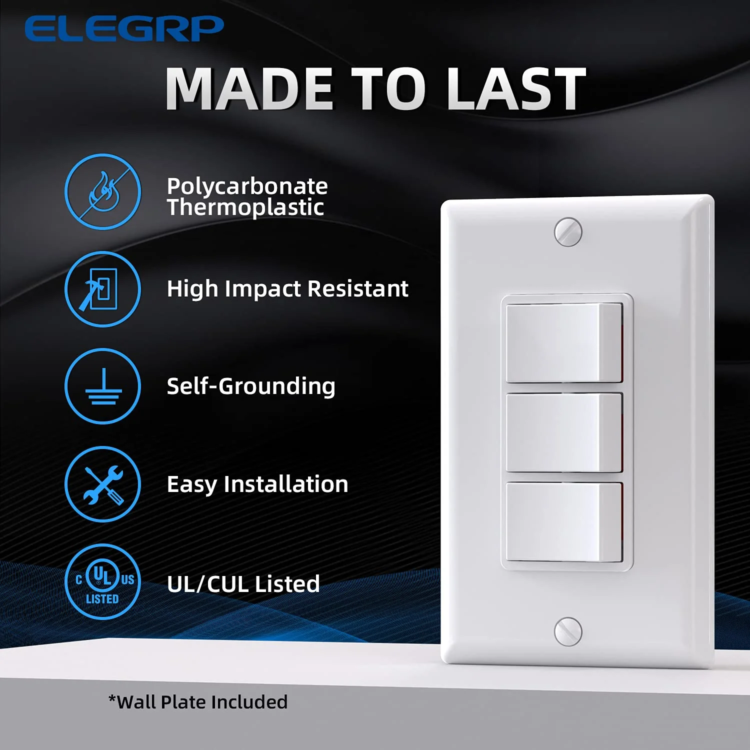 ELEGRP Combination Light Switch, 3 Single Pole Decorative Switches, 15A 125V, Wall Plate Included, Durable Thermoplastic, Easy Installation - Image 14