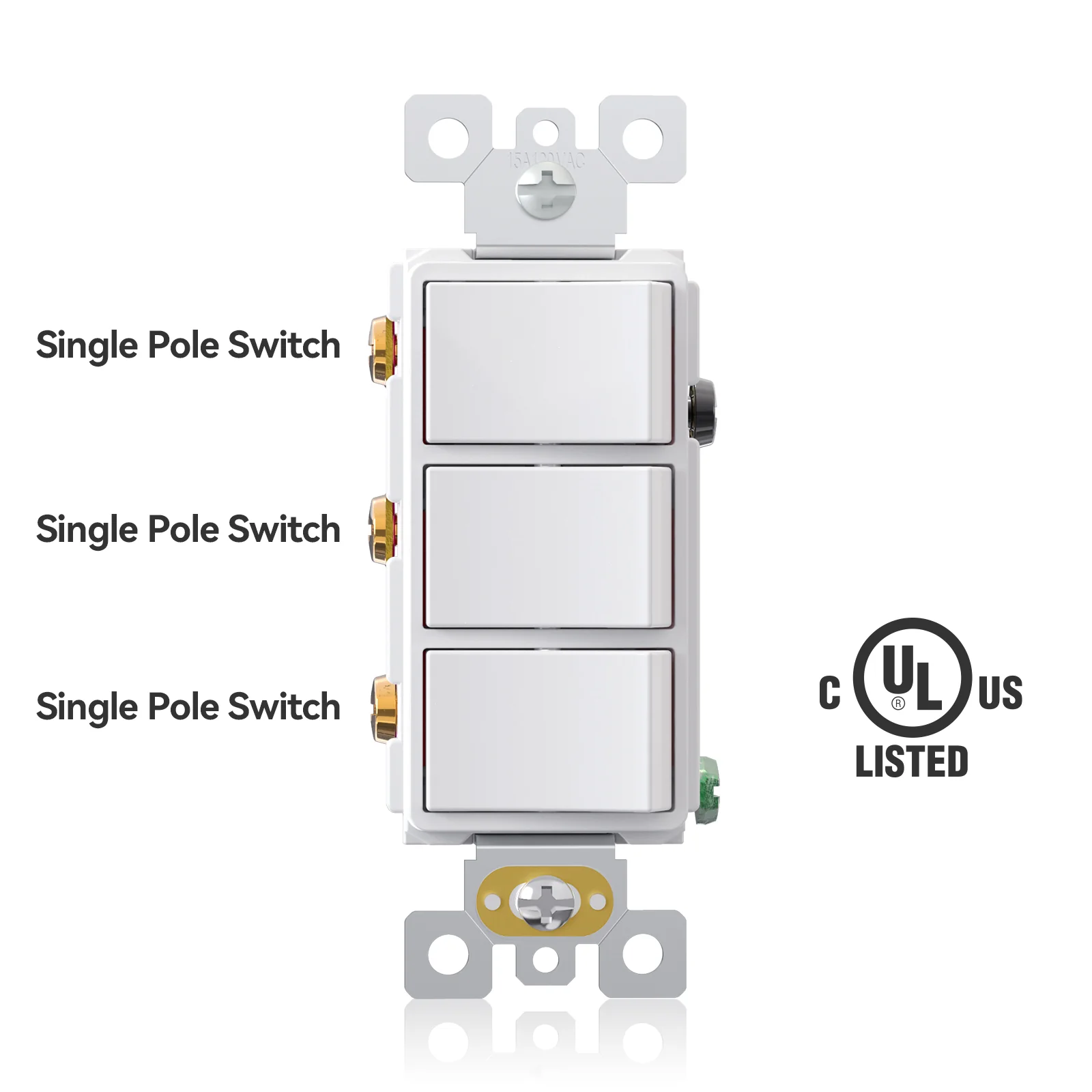 ELEGRP Combination Light Switch, 3 Single Pole Decorative Switches, 15A 125V, Wall Plate Included, Durable Thermoplastic, Easy Installation - Image 3