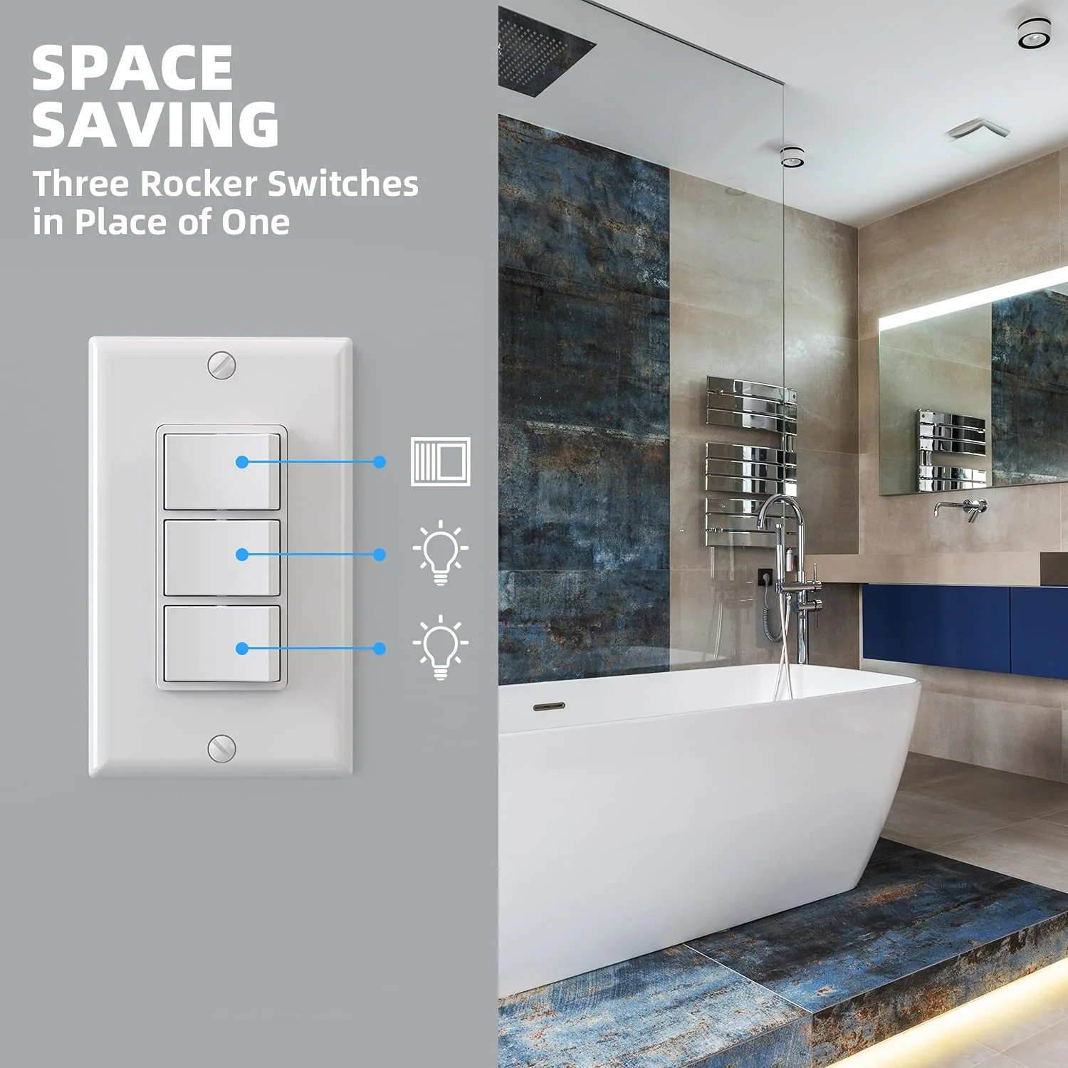 ELEGRP Combination Light Switch, 3 Single Pole Decorative Switches, 15A 125V, Wall Plate Included, Durable Thermoplastic, Easy Installation - Image 7