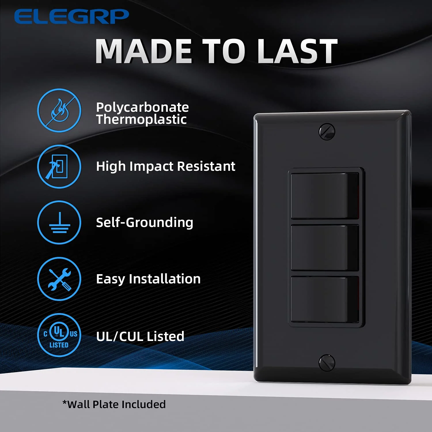 ELEGRP Combination Light Switch, 3 Single Pole Decorative Switches, 15A 125V, Wall Plate Included, Durable Thermoplastic, Easy Installation - Image 8