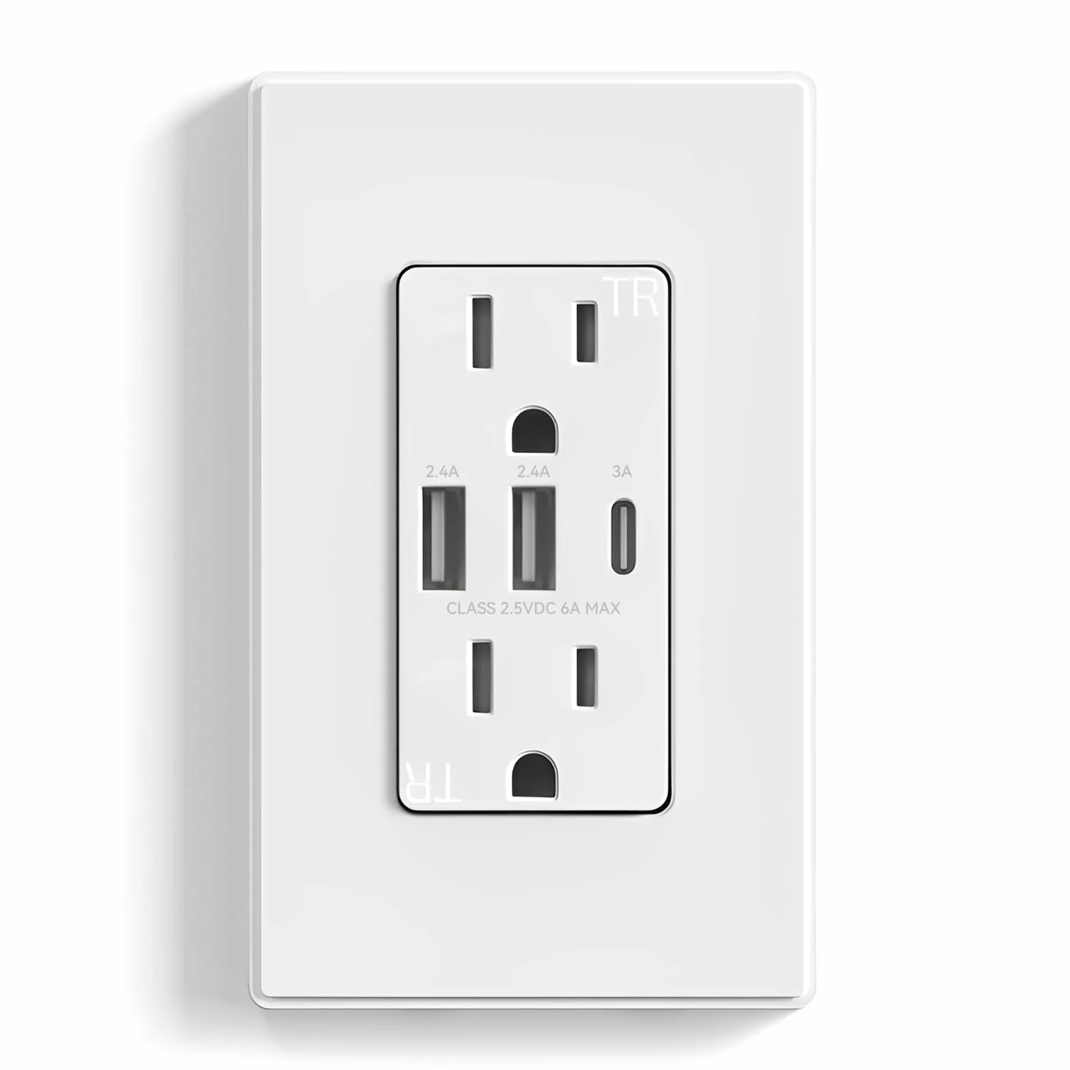 30W 6.0A Total Output USB Type A/A/C Outlet with 15A/20A, Tamper-Resistant Wall Outlet - Image 3