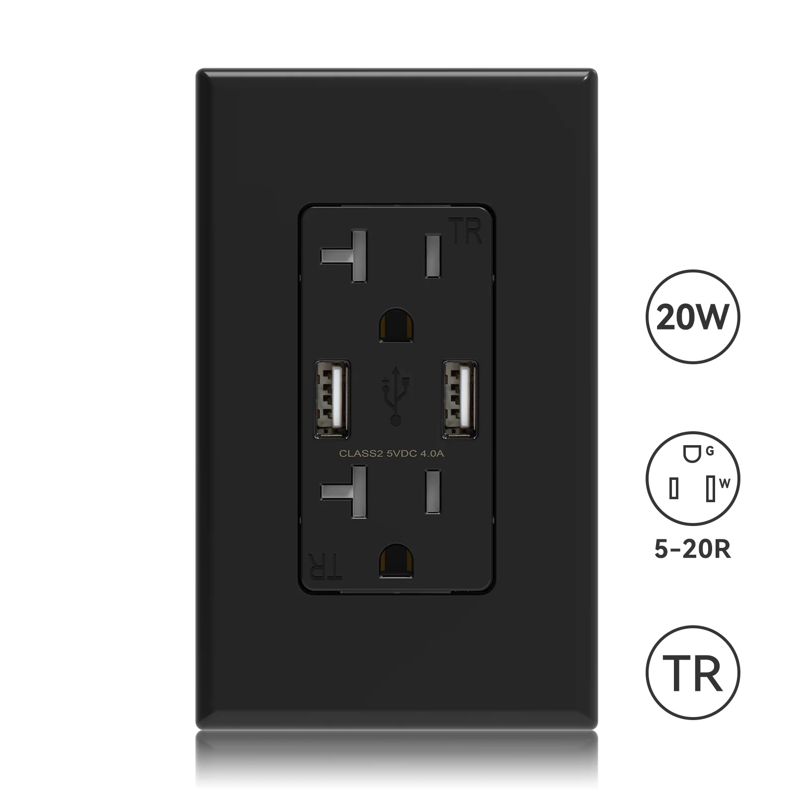 4.0A 5VDC Total Output USB Type A/A Outlet with 15A/20A, Tamper-Resistant Wall Outlet - Image 4