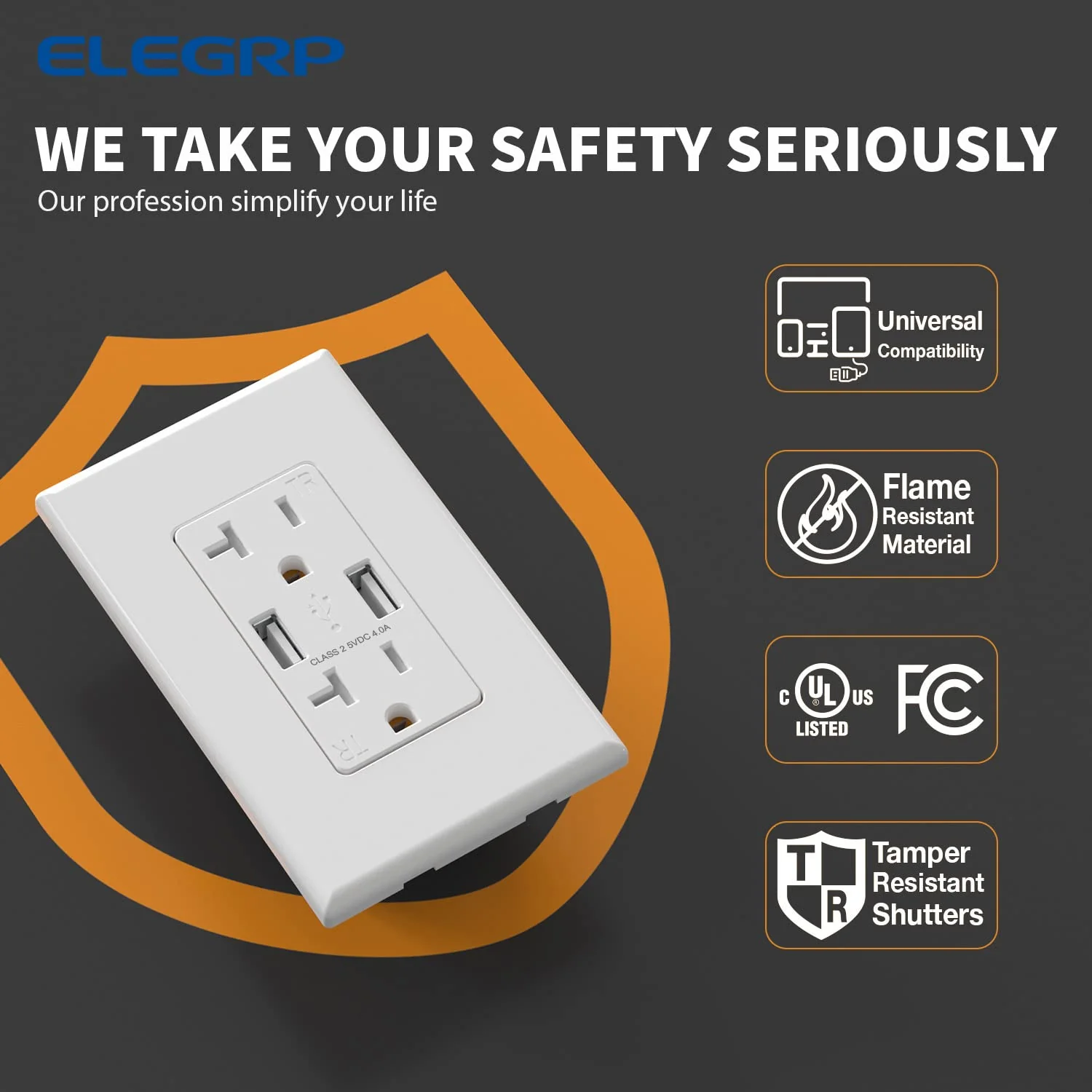 4.0A 5VDC Total Output USB Type A/A Outlet with 15A/20A, Tamper-Resistant Wall Outlet - Image 7