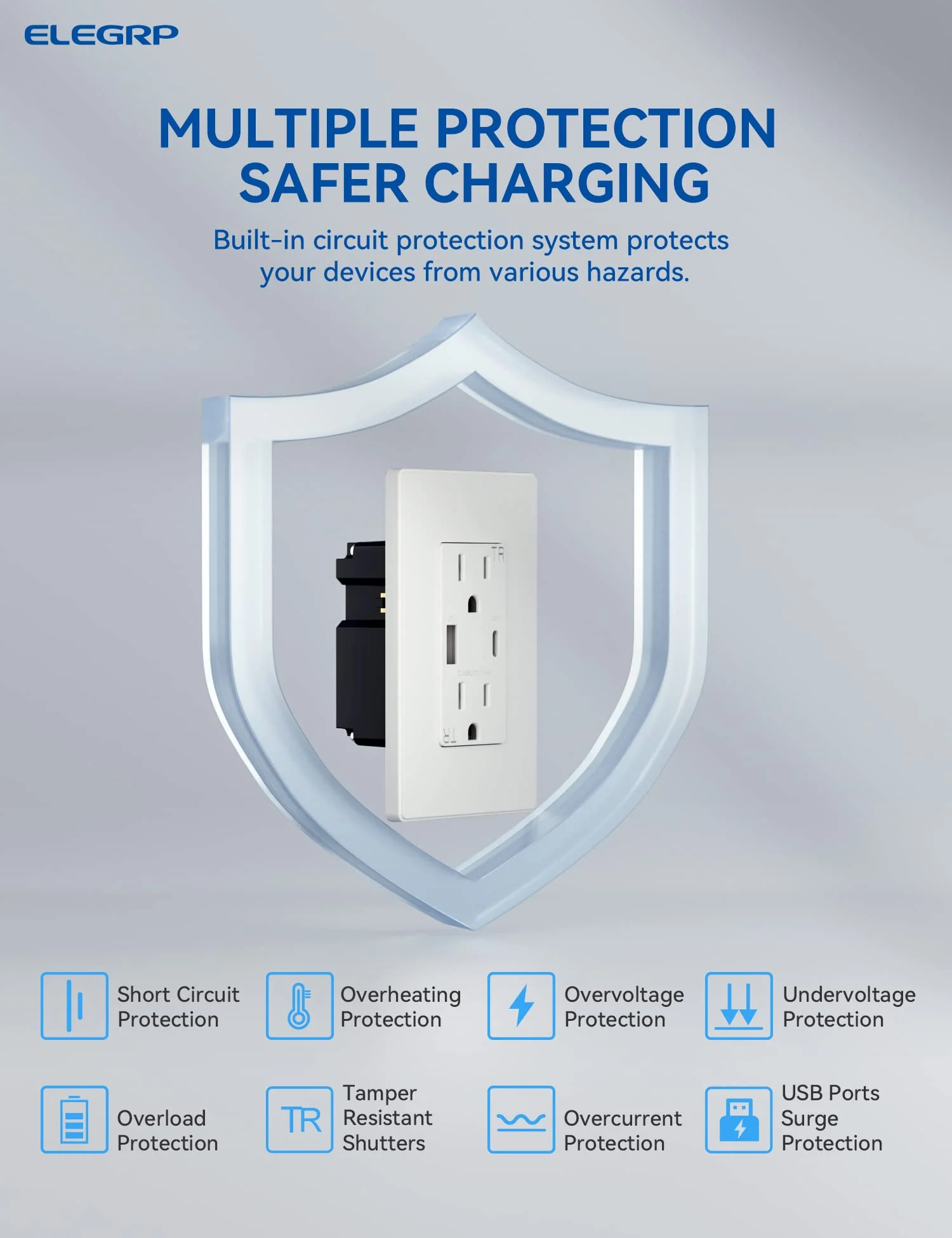 30W 4.2A Total Output USB Type A/C Outlet with 15A/20A, Tamper-Resistant Wall Outlet - Image 12