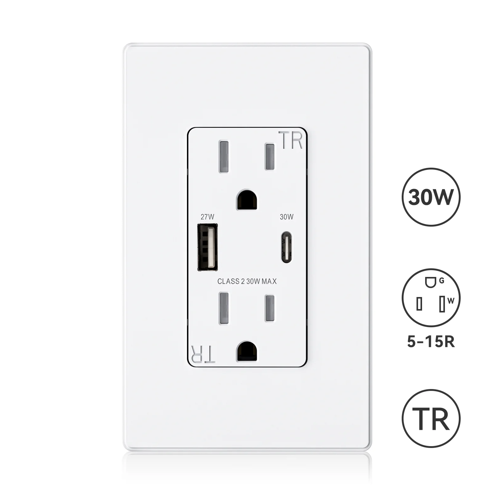 30W 4.2A Total Output USB Type A/C Outlet with 15A/20A, Tamper-Resistant Wall Outlet - Image 3