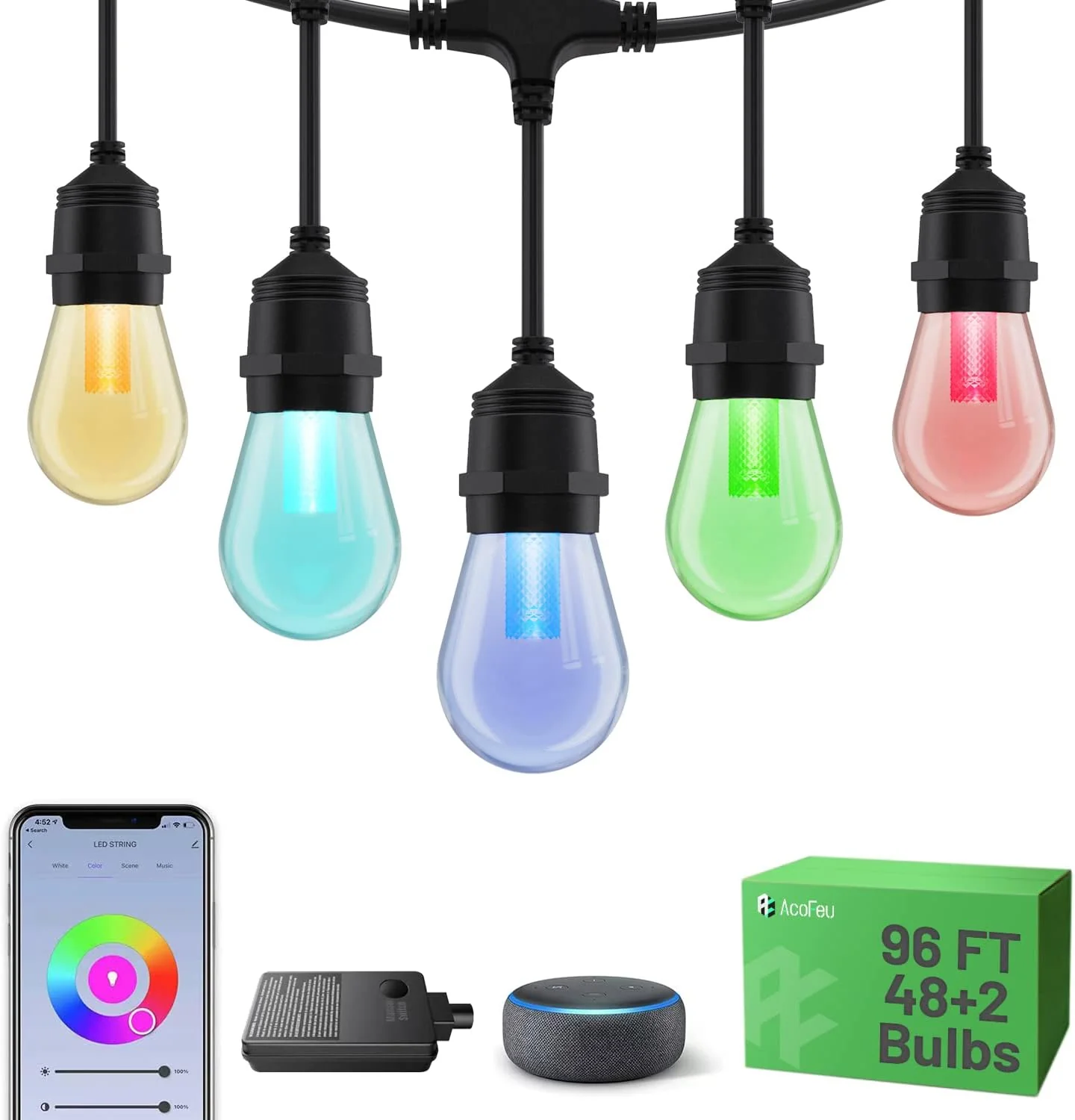 48FT/96FT Wi-Fi Smart String Dimmable Lights, IP65 Waterproof - Image 3